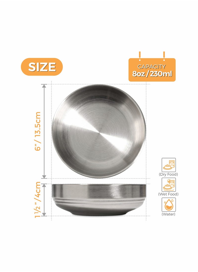 SYOSI - 2 Pcs Food Grade 304 Stainless Steel Cat Bowls, Shallow and Wide Metal Cat Food and Water Feeder Set, Durable Pet Feeding Dishes for Cat, Kitten, Puppy, Whisker Stress Free, Dishwasher Safe - Image 1