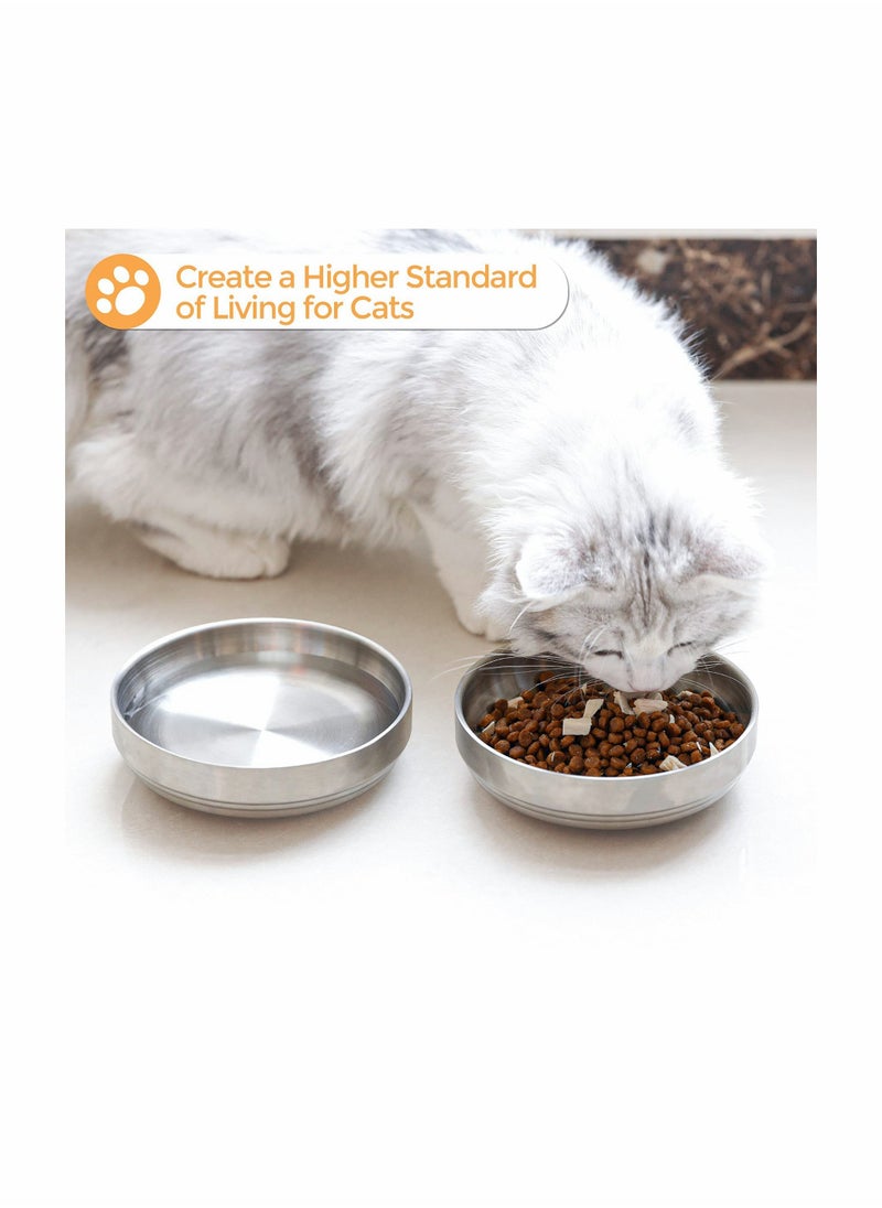 SYOSI - 2 Pcs Food Grade 304 Stainless Steel Cat Bowls, Shallow and Wide Metal Cat Food and Water Feeder Set, Durable Pet Feeding Dishes for Cat, Kitten, Puppy, Whisker Stress Free, Dishwasher Safe - Image 1