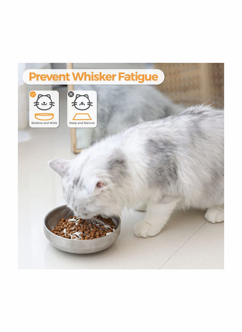 SYOSI - 2 Pcs Food Grade 304 Stainless Steel Cat Bowls, Shallow and Wide Metal Cat Food and Water Feeder Set, Durable Pet Feeding Dishes for Cat, Kitten, Puppy, Whisker Stress Free, Dishwasher Safe - Image 1