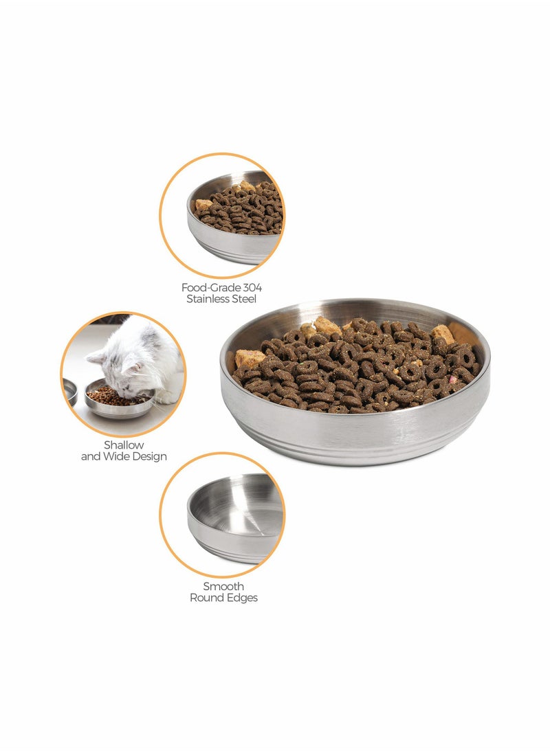 SYOSI - 2 Pcs Food Grade 304 Stainless Steel Cat Bowls, Shallow and Wide Metal Cat Food and Water Feeder Set, Durable Pet Feeding Dishes for Cat, Kitten, Puppy, Whisker Stress Free, Dishwasher Safe - Image 1