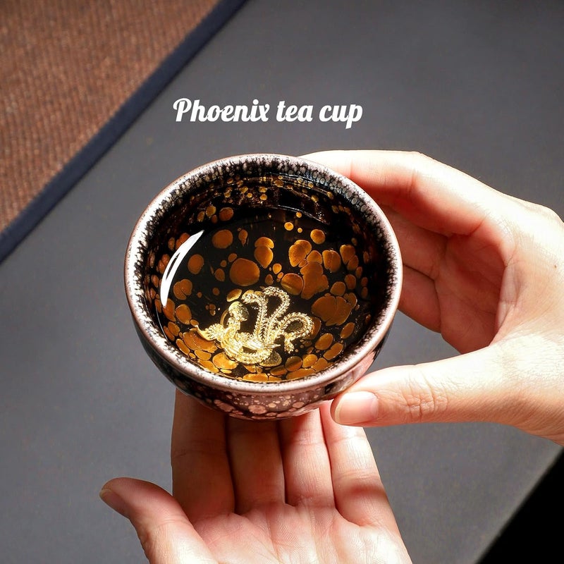 CmengAo Jianzhan Tenmoku Ceramic Tea Cups Dragon and Phoenix Pair of Teacups 45 oz Handmade Traditional Chinese Kungfu Tea Cup 2 PcsSet - Image 5