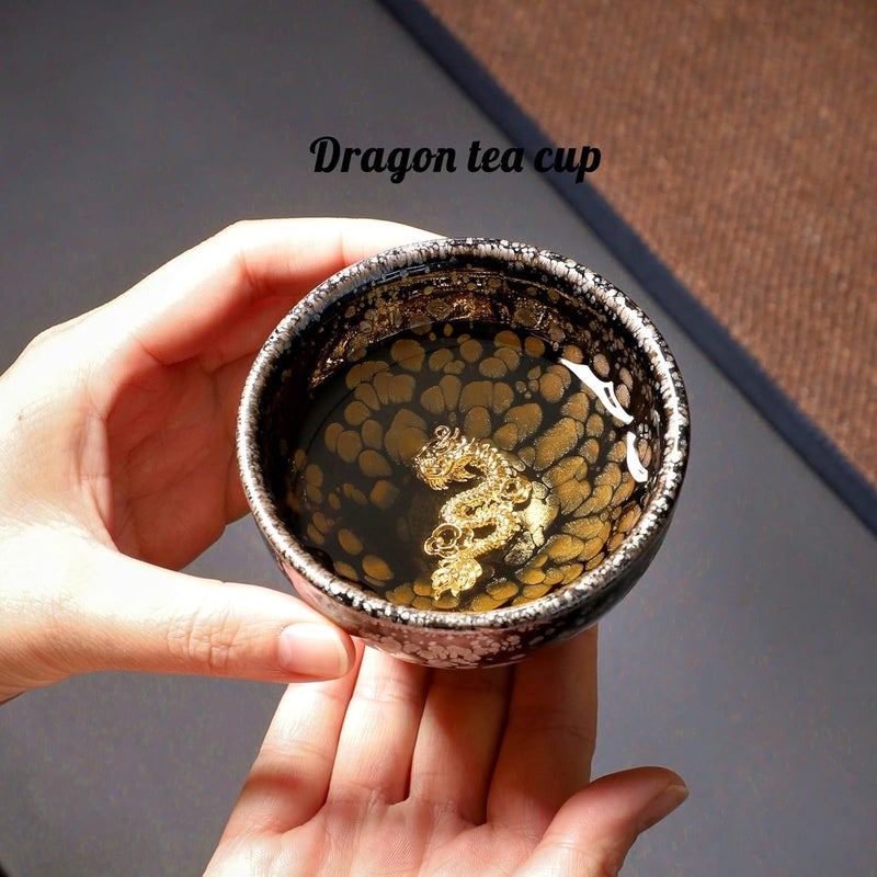 CmengAo Jianzhan Tenmoku Ceramic Tea Cups Dragon and Phoenix Pair of Teacups 45 oz Handmade Traditional Chinese Kungfu Tea Cup 2 PcsSet - Image 4