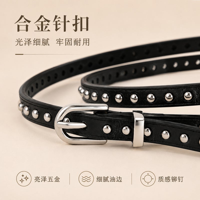 Punk Style Double Layer Rivet Thin Belt - Image 4