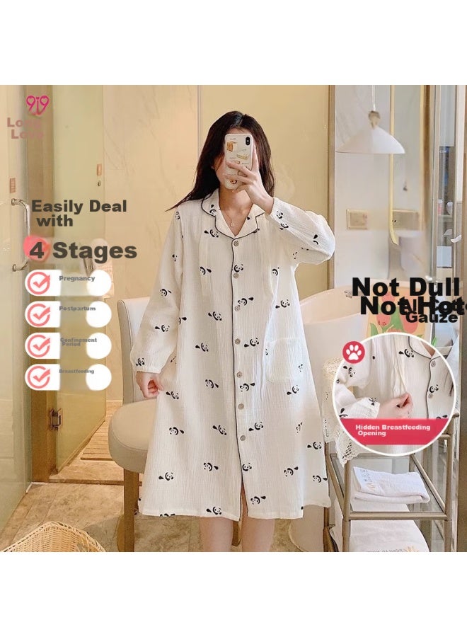 9i9 Maternity Hoal-ready Dress, Nursing Dress, Nightgown, Pure Cotton Pajamas, Postpartum Clothing, Breastfeeding Outfit, Xla17 - Image 1