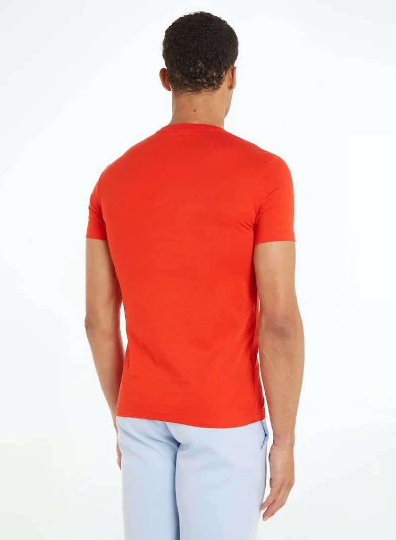 Calvin Klein Jeans Men's Slim Organic Cotton Logo T-Shirt -  cotton jersey, Red