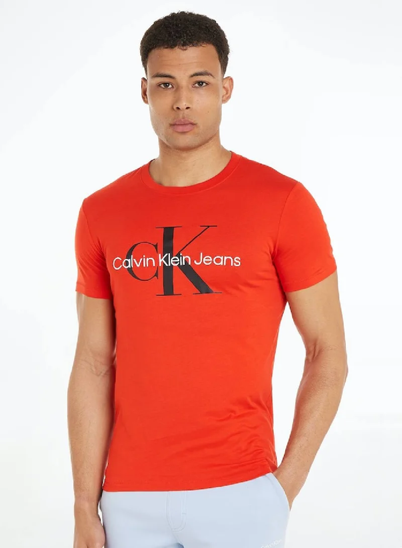 Calvin Klein Jeans Men's Slim Organic Cotton Logo T-Shirt -  cotton jersey, Red