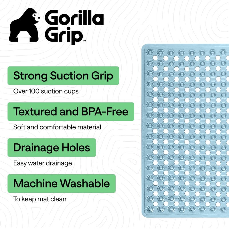 GORILLA GRIP Patented Square Shower Stall Mat, Small Bathtub Floor Mats for Stand Up Showers with Suction Cups and Drainage Holes, Machine Washable, Soft on Feet, Bathroom Accessories 21x21 Inch, Blue - Image 2