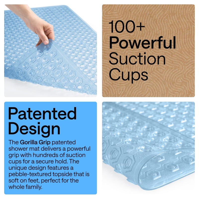 GORILLA GRIP Patented Square Shower Stall Mat, Small Bathtub Floor Mats for Stand Up Showers with Suction Cups and Drainage Holes, Machine Washable, Soft on Feet, Bathroom Accessories 21x21 Inch, Blue - Image 3