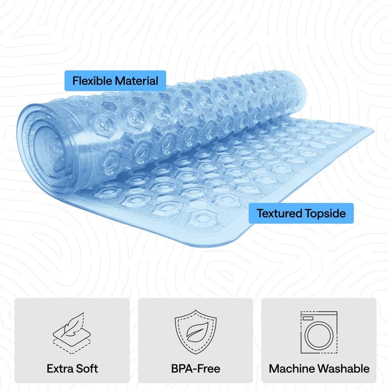 GORILLA GRIP Patented Square Shower Stall Mat, Small Bathtub Floor Mats for Stand Up Showers with Suction Cups and Drainage Holes, Machine Washable, Soft on Feet, Bathroom Accessories 21x21 Inch, Blue - Image 4