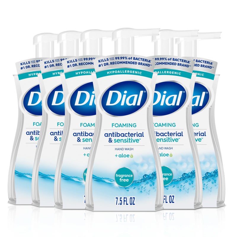 Dial Antibacterial Defense Foaming Hand Soap + Aloe, Fragrance Free, 7.5 Fl Oz (Pack of 6), Dermatologist-Tested Hand Wash, Gentle on Skin - Image 1