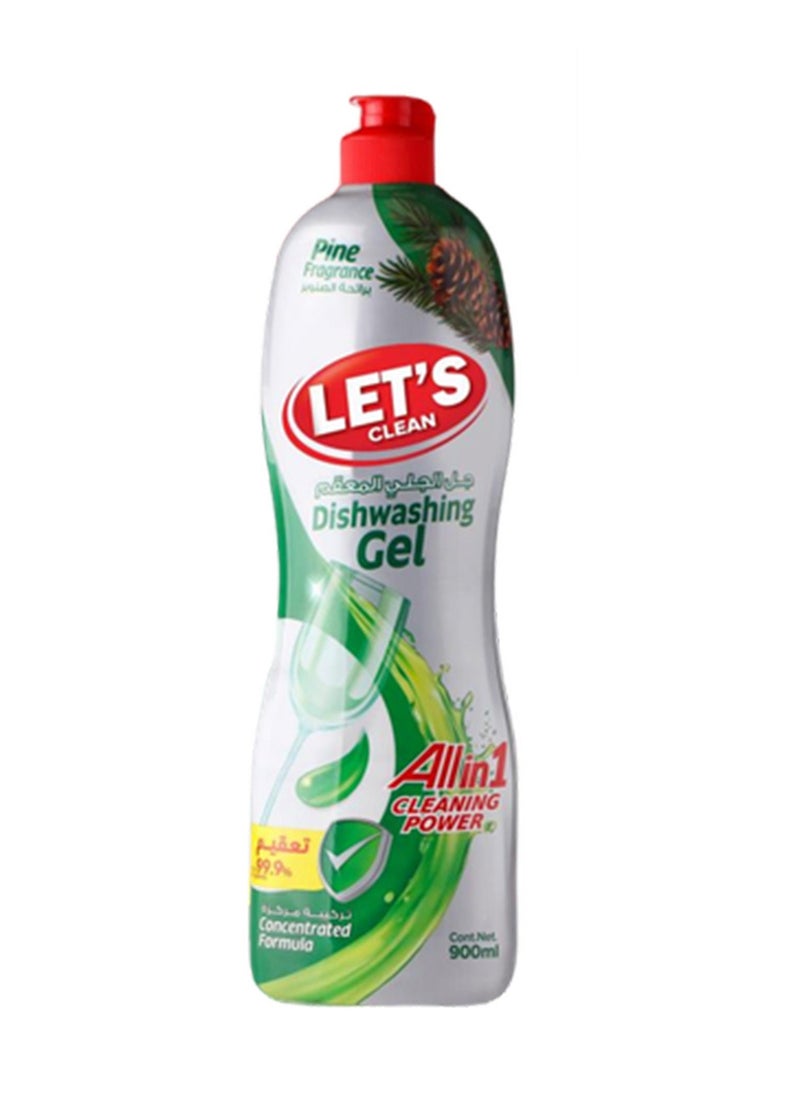 LET'S CLEAN جل غسيل الصحون برائحة الصنوبر 900 مل، عبوة من 2 - Image 2