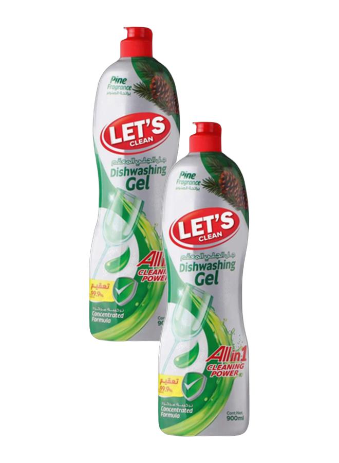 LET'S CLEAN جل غسيل الصحون برائحة الصنوبر 900 مل، عبوة من 2 - Image 1