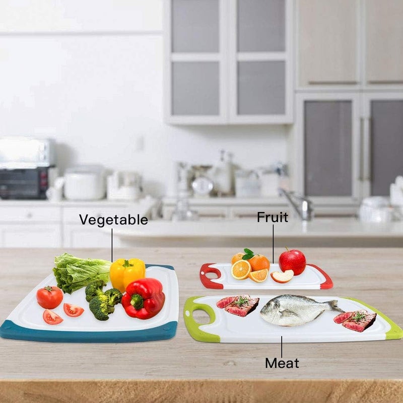 Rottogoon Cutting Boards for Kitchen, Plastic Chopping Board Set of 4 with Non-Slip Feet and Deep Drip Juice Groove, Easy Grip Handle, Dishwasher Safe, Green - Image 4