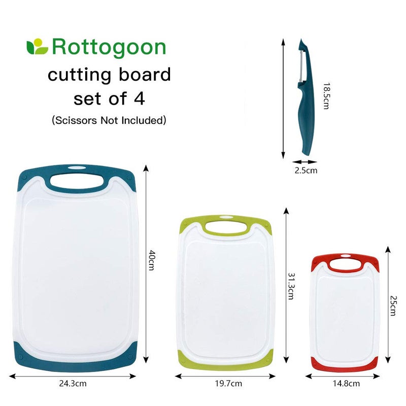 Rottogoon Cutting Boards for Kitchen, Plastic Chopping Board Set of 4 with Non-Slip Feet and Deep Drip Juice Groove, Easy Grip Handle, Dishwasher Safe, Green - Image 2