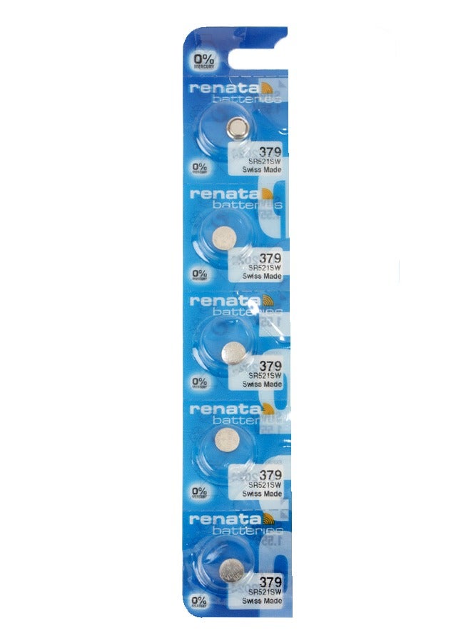 Renata wristwatch battery - Swiss made, 1.55V button cell, Renata Long Life Battery, Strap (5 pcs) 379-2, SR521SW