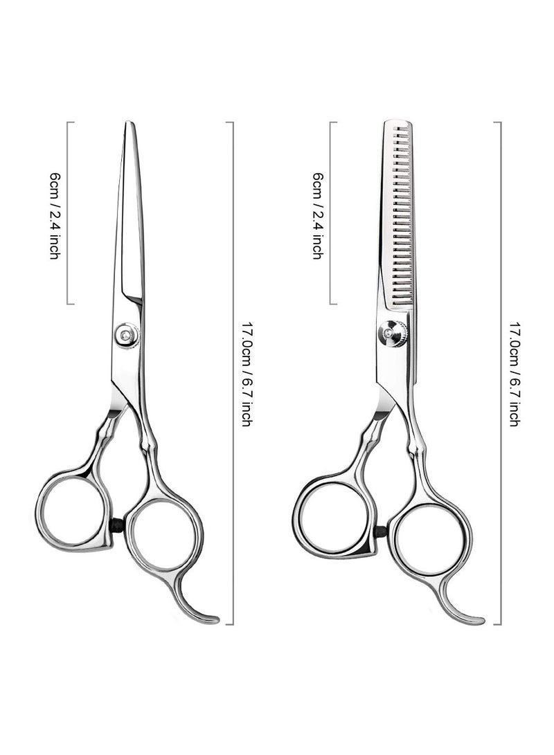 خاجول 7 قطعة مقص احترافي للمنزل لقص وتشذيب الشعر مع مشط وشنطة للرجال والنساء (فضي) - Image 2