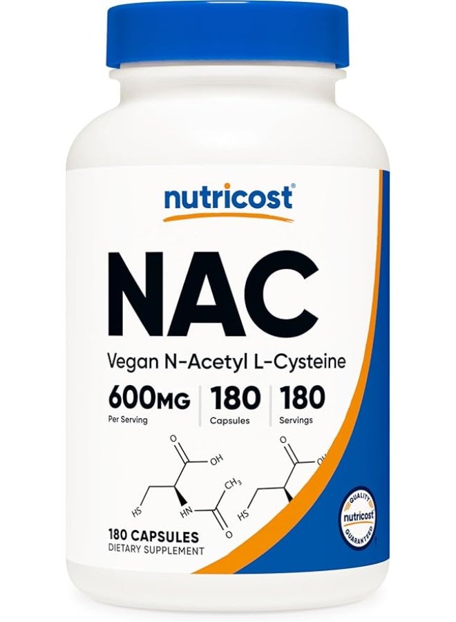 Nutricost, NAC, Vegan N-Acetyl L-Cysteine, 600 mg, 180 Capsules - Image 1