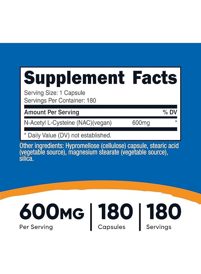 Nutricost, NAC, Vegan N-Acetyl L-Cysteine, 600 mg, 180 Capsules - Image 3