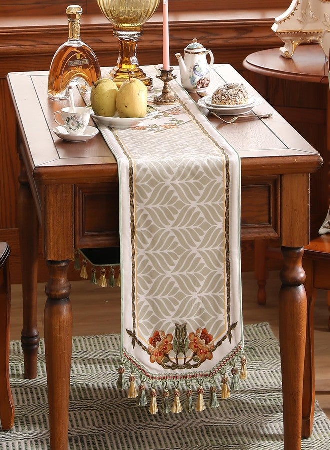 patdrea Designer Elegant French Floral Velvet Table Runner 102 Inch Long,Green with Orange Blossoms Pattern Table Mat, Decor for Kitchen Dining Coffee Table Cabinet Banquet Thanksgiving,12"*102" - Image 3