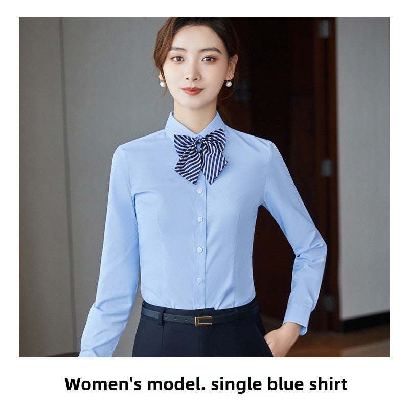 40 Cotton Plain Shirt Wholesale Work Clothes 2025 Business Wear Shirt Mens and Womens Autumn Shirt Mens Long Sleeve Work Clothes Womens Style light blue Shirt Female 