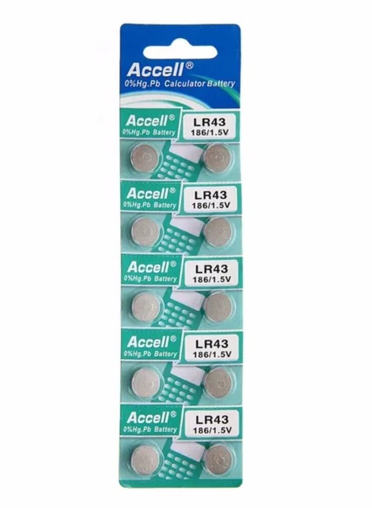 10-Pieces Accell AG12 LR43 (186) Alkaline 1.5V Batteries