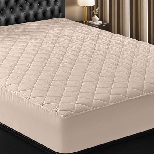 Utopia Bedding Quilted Fitted Mattress Pad, Full Size, Elastic Fitted Mattress Topper Protector and Cover Stretches up to 16 Inches Deep, Machine Washable (Beige) - Image 1