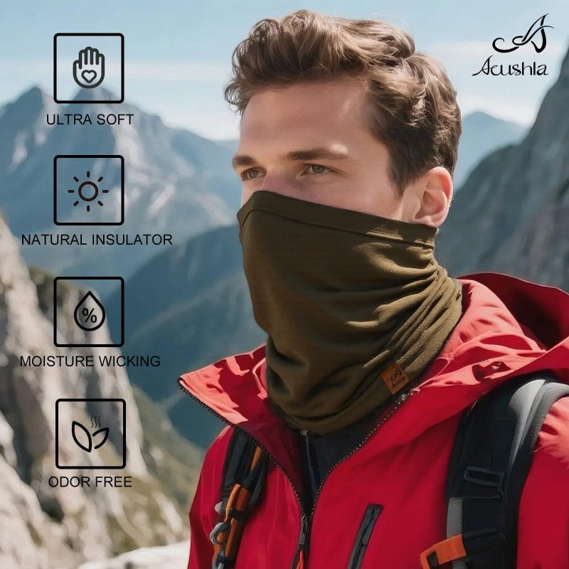 ACUSHLA 100% Merino Wool Neck Gaiter for Men & Women Ski Face Mask Winter Scarf Neck Warmer All Weather, Midweight Green - Image 2