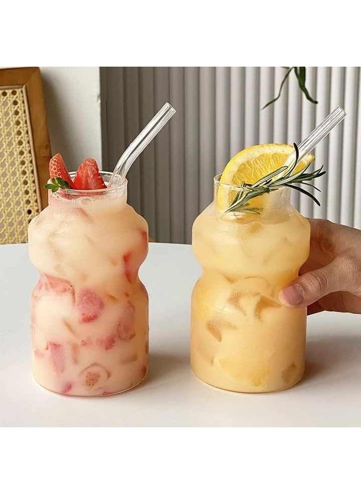 BLISS START BLISS START Glass Sipper Tumbler with Straw 450ml Pack of 2 Ftuit Juice Milk Mug with Straw for Kids School Office Travel Sipper Cup with Straw  - Image 1