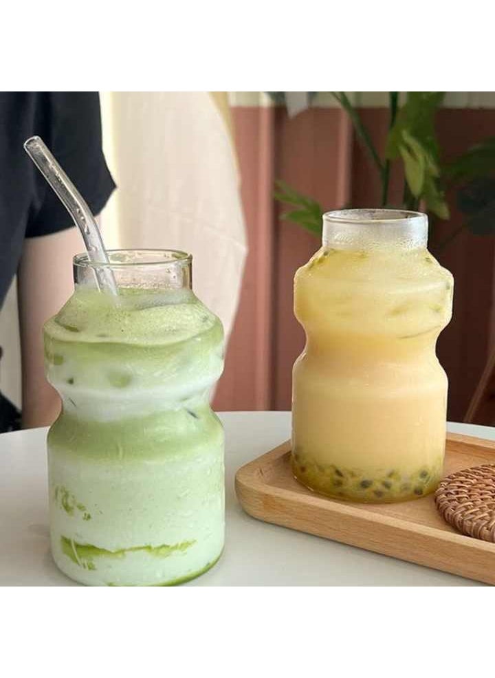 BLISS START BLISS START Glass Sipper Tumbler with Straw 450ml Pack of 2 Ftuit Juice Milk Mug with Straw for Kids School Office Travel Sipper Cup with Straw  - Image 5