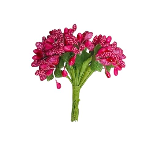Vrindavanstore.in Vrindavanstorein Artificial Pollen Flowers for Hair Accessories Tiara Making Jewelry Making and Dress Decoration Pack of 4 Bunch in 48 Pices Golden Colour Artificial Pollen Pink Flowers 01 