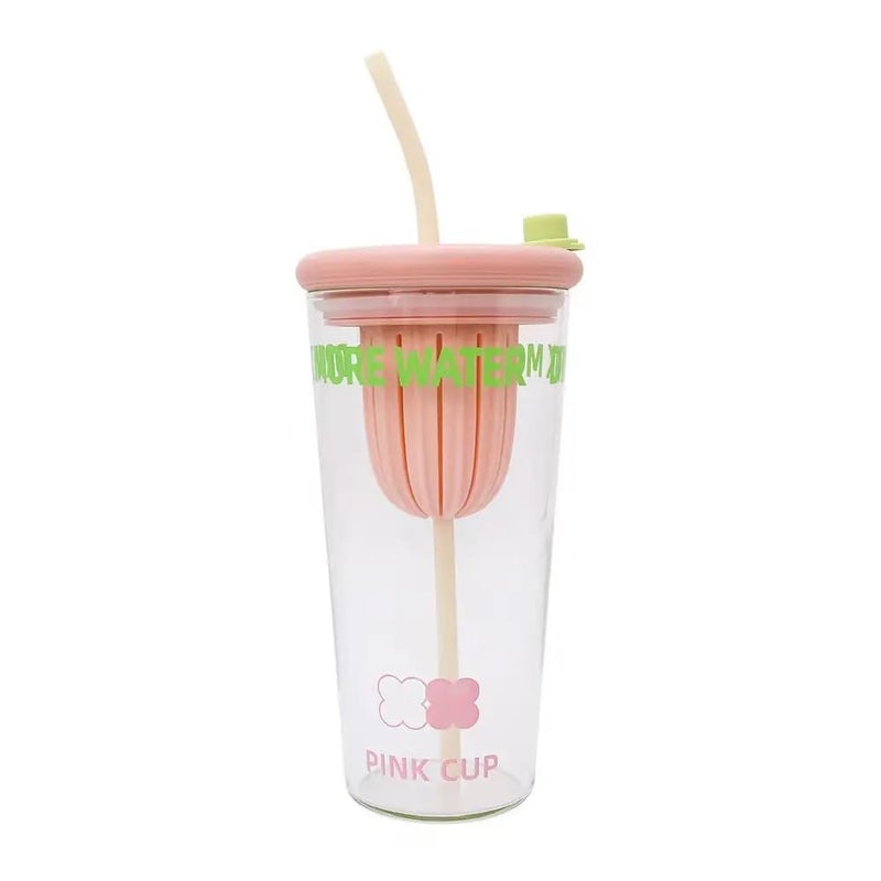 RuvAm Glass Tumbler with Fruit Infuser Lid and Straw Pack of 1 Reusable Boba Cup for Smoothies Iced Coffee LeakProof Sipper with Silicone Sleeve 400ml Sipper Mug Infuser LID Straw - Image 1