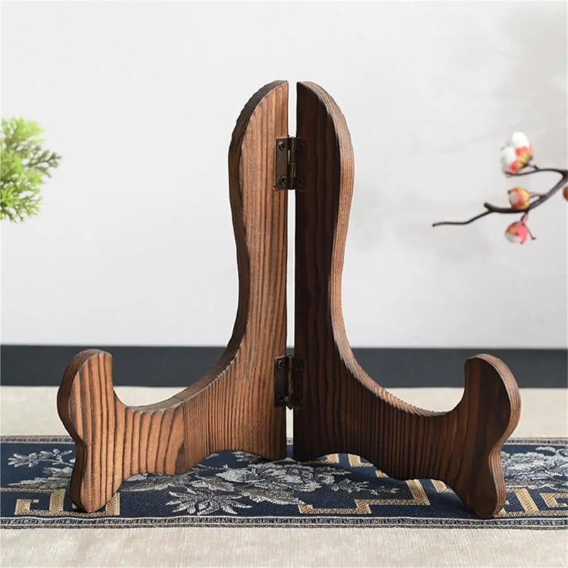 Easel Tray Shelf 4 Pcs Wood Display Rack, Foldable Easel for Plate Cake Stand For Art Easels(Burlywood,M 9.5x14cm) - Image 2