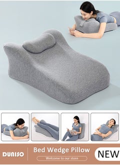 DUNISO Bed Wedge Pillow for Sleeping, Triangle Pillow Wedge for Back Support, Leg Elevation Pillow Relieves Leg Pain, Ergonomic Memory Foam Bed Pillow with Face Down Massage Prone Pillow Function for Reading  - Image 1