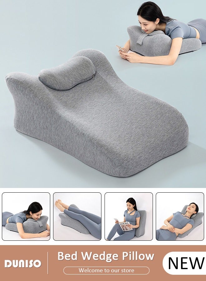 DUNISO Bed Wedge Pillow for Sleeping, Triangle Pillow Wedge for Back Support, Leg Elevation Pillow Relieves Leg Pain, Ergonomic Memory Foam Bed Pillow with Face Down Massage Prone Pillow Function for Reading  - Image 1