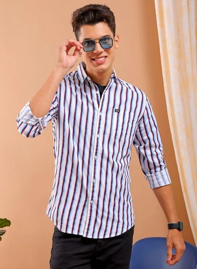 The Indian Garage Co Men Slim Fit Multi Striped Full Sleeves Cutaway Collar Casual Shirt