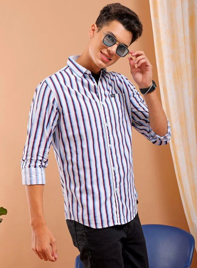The Indian Garage Co Men Slim Fit Multi Striped Full Sleeves Cutaway Collar Casual Shirt