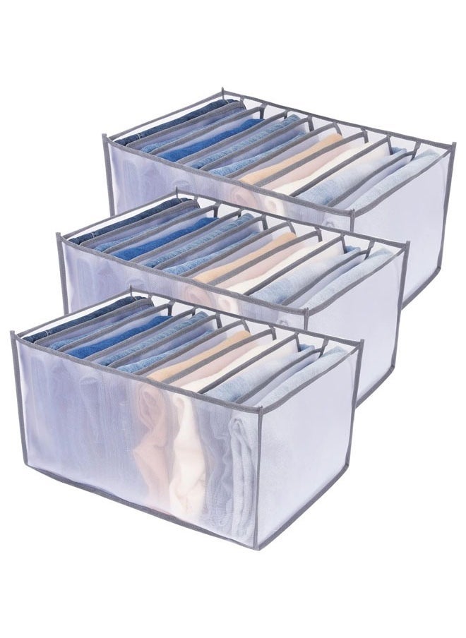 Hihonor 3 PCS Wardrobe Clothes Organizer 9 Grids, Drawer Organizer for Clothing, Closet Organizers and Storage, Drawer Dividers for Clothes, Mesh Separation Box for Thin Jeans, Trousers, T-shirts, Skirts, Grey  - Image 1