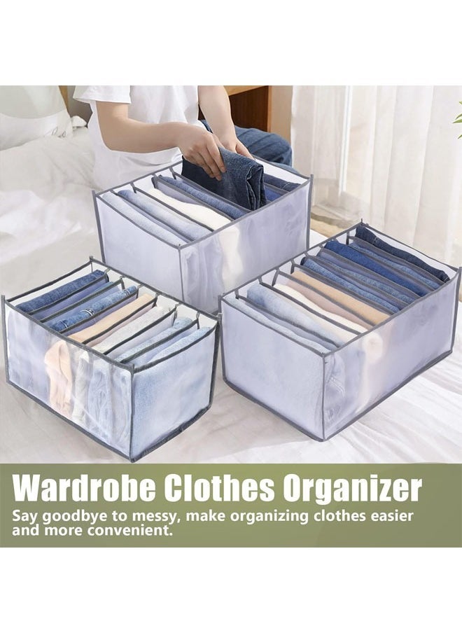 Hihonor 3 PCS Wardrobe Clothes Organizer 9 Grids, Drawer Organizer for Clothing, Closet Organizers and Storage, Drawer Dividers for Clothes, Mesh Separation Box for Thin Jeans, Trousers, T-shirts, Skirts, Grey  - Image 3