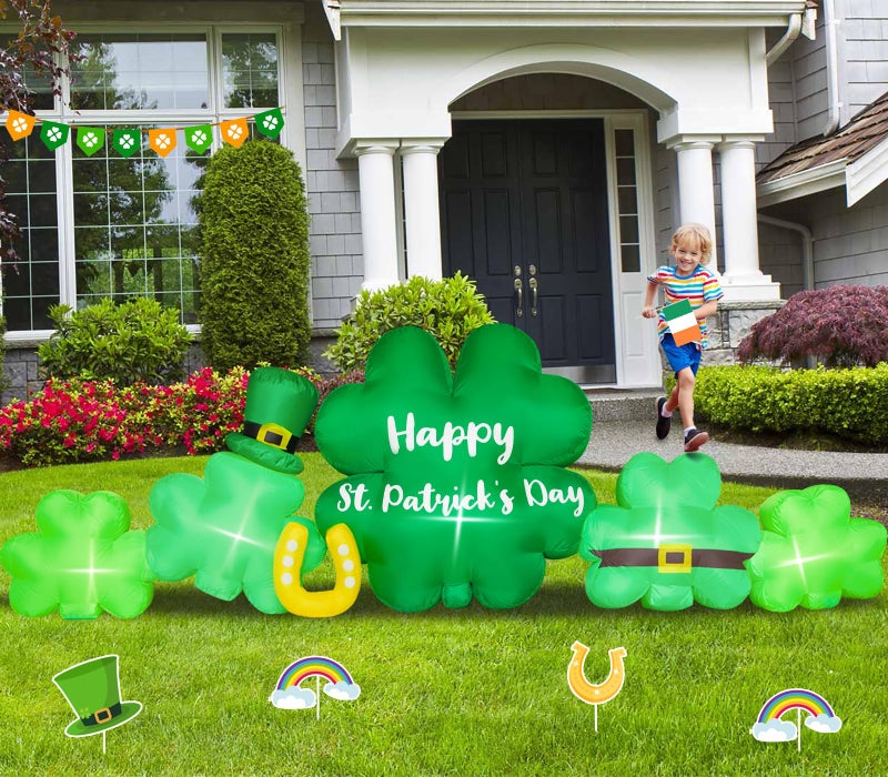 anroog 9.3FT St Patricks Day Inflatables Outdoor Decorations Shamrocks Clover Blow Up Inflatable Yard Decorations with LED Lights Spring St. Patrick's Green Outside Holiday Party Garden Lawn Decor - Image 3