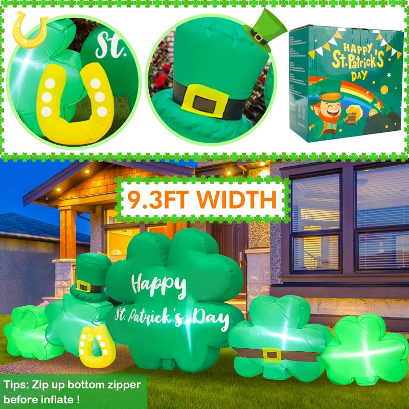 anroog 9.3FT St Patricks Day Inflatables Outdoor Decorations Shamrocks Clover Blow Up Inflatable Yard Decorations with LED Lights Spring St. Patrick's Green Outside Holiday Party Garden Lawn Decor - Image 2