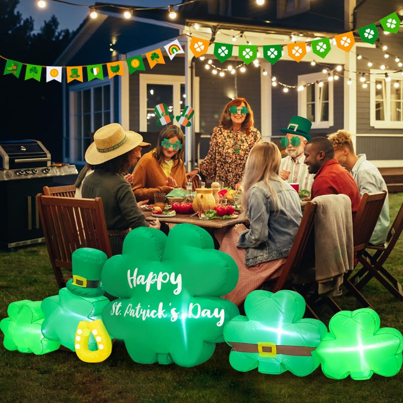 anroog 9.3FT St Patricks Day Inflatables Outdoor Decorations Shamrocks Clover Blow Up Inflatable Yard Decorations with LED Lights Spring St. Patrick's Green Outside Holiday Party Garden Lawn Decor - Image 4