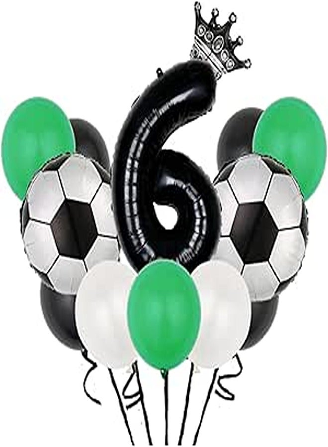 Soccer Balloons Set 6th Birthday Decoration,13 Piece Soccer Themed balloons ,Number 6 number Foil Balloon Football Mini Crown Black Latex Balloons for Birthday Soccer Sports Themed Party Supplies