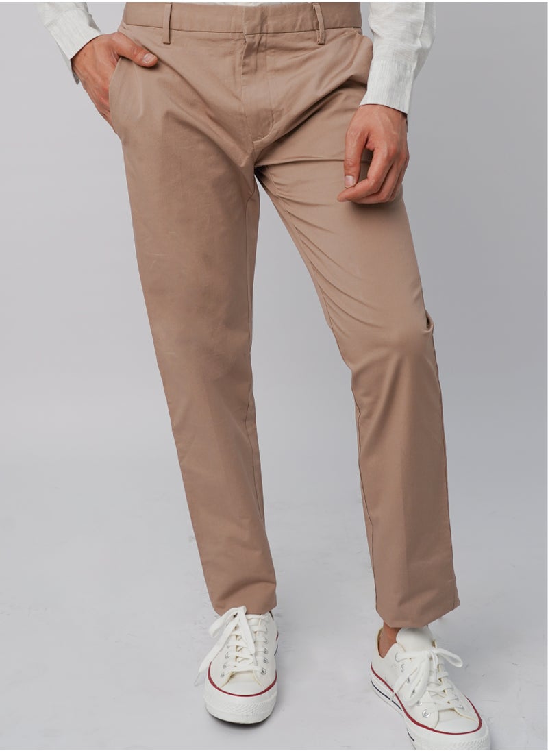 JACK & JONES - Men’s Soft Cotton Flat Front Stretch Pants in Sand Dune - Image 1