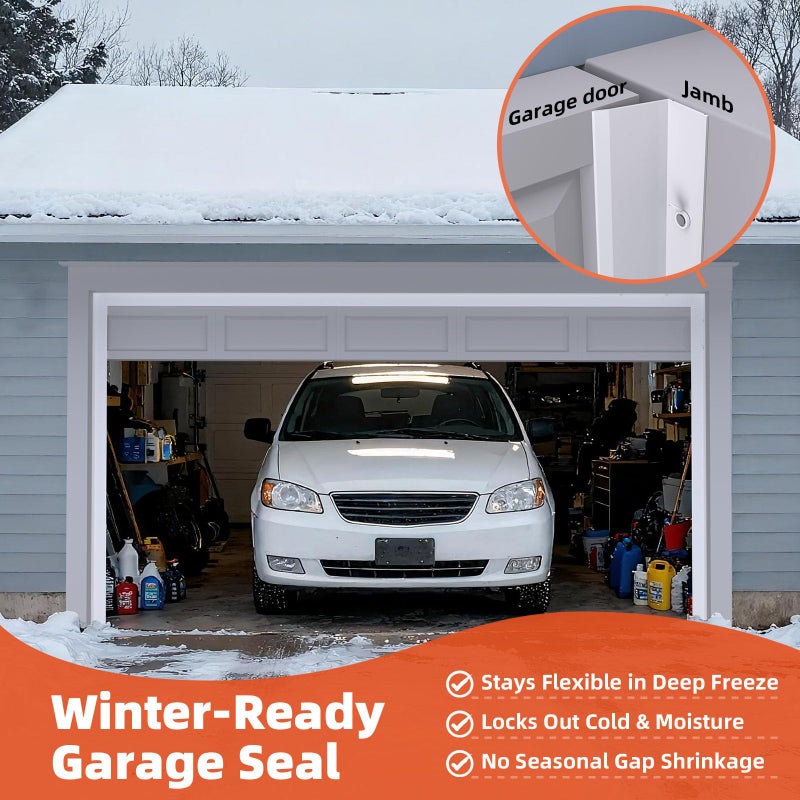 Elvone Garage Door Seal Top and Sides, 40 FT Universal TPE Weather Stripping Garage Door Trim Seal Weatherproofing Garage Door Seals with Nails and Lids in White - Image 4