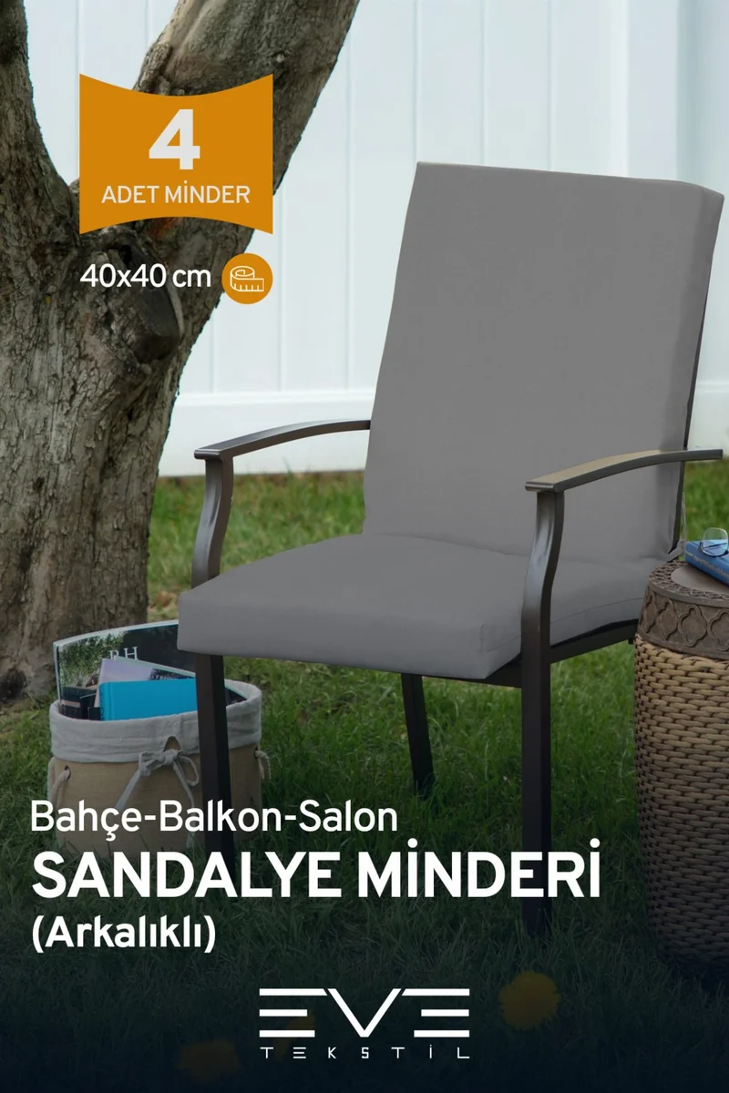 ايفي تكستل Garden - Living Room - Balcony Backrest Zippered Connectable Washable Chair Cushion 4 Pieces