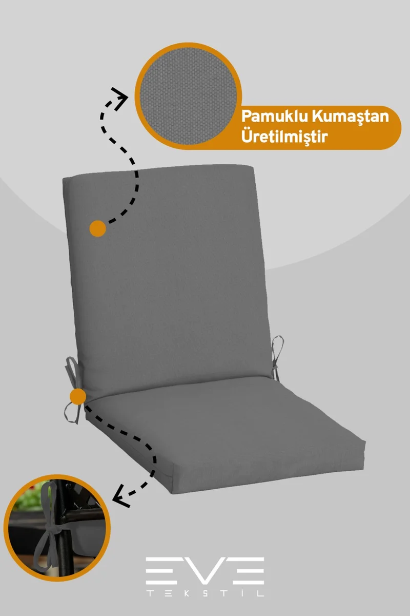 ايفي تكستل Garden - Living Room - Balcony Backrest Zippered Connectable Washable Chair Cushion 4 Pieces