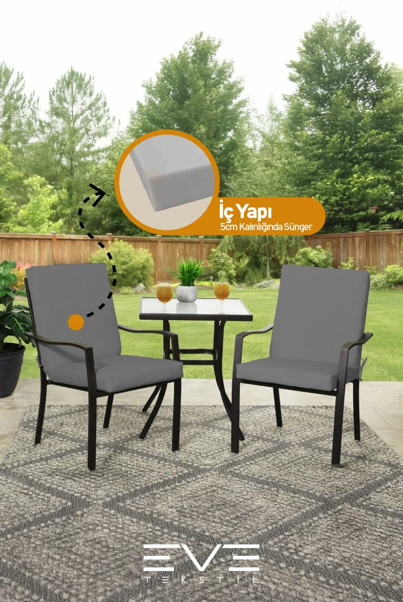 ايفي تكستل Garden - Living Room - Balcony Backrest Zippered Connectable Washable Chair Cushion 4 Pieces