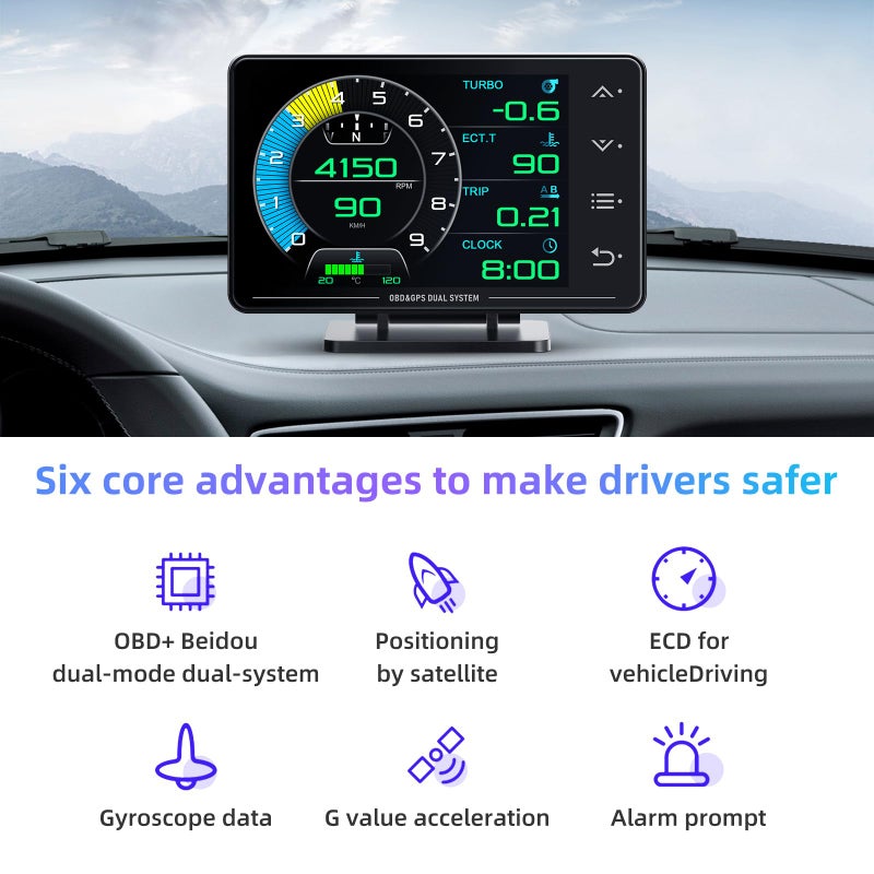 MH Obd2 Gauge Display Heads Up Display 4.3-inch TFT LCD Screen Multi-Function Digital HUD Gauge Cluster with Speed RPM Boost for All Car - Image 5