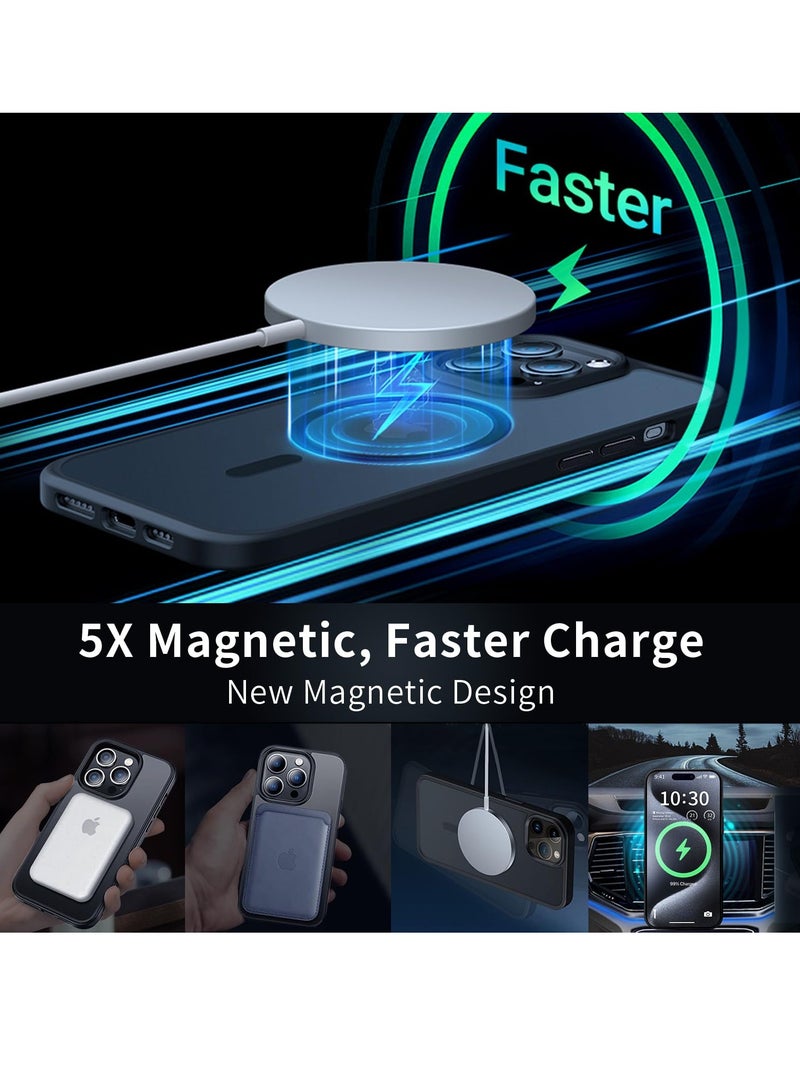 انفوسن غطاء غطاء ايفون 15 برو متوافق مع ماجسيف جراب مقاوم للصدمات بتصميم مغناطيسي شفاف غير لامع غطاء خلفي صلب مع مغناطيس لغطاء ايفون 15 برو اسود - Image 3