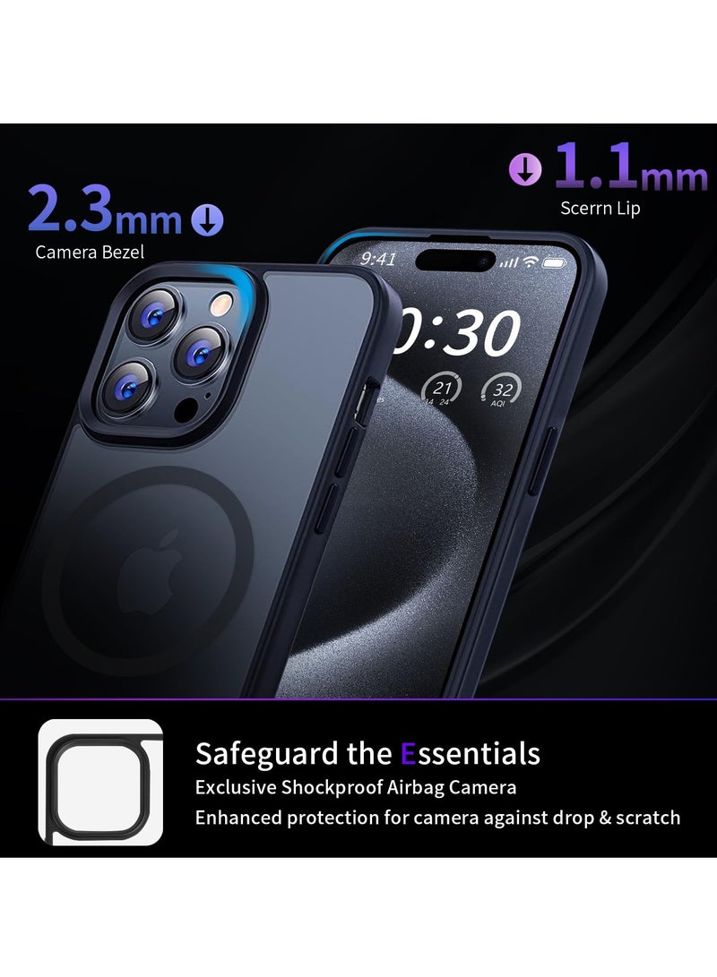 انفوسن غطاء غطاء ايفون 15 برو متوافق مع ماجسيف جراب مقاوم للصدمات بتصميم مغناطيسي شفاف غير لامع غطاء خلفي صلب مع مغناطيس لغطاء ايفون 15 برو اسود - Image 5